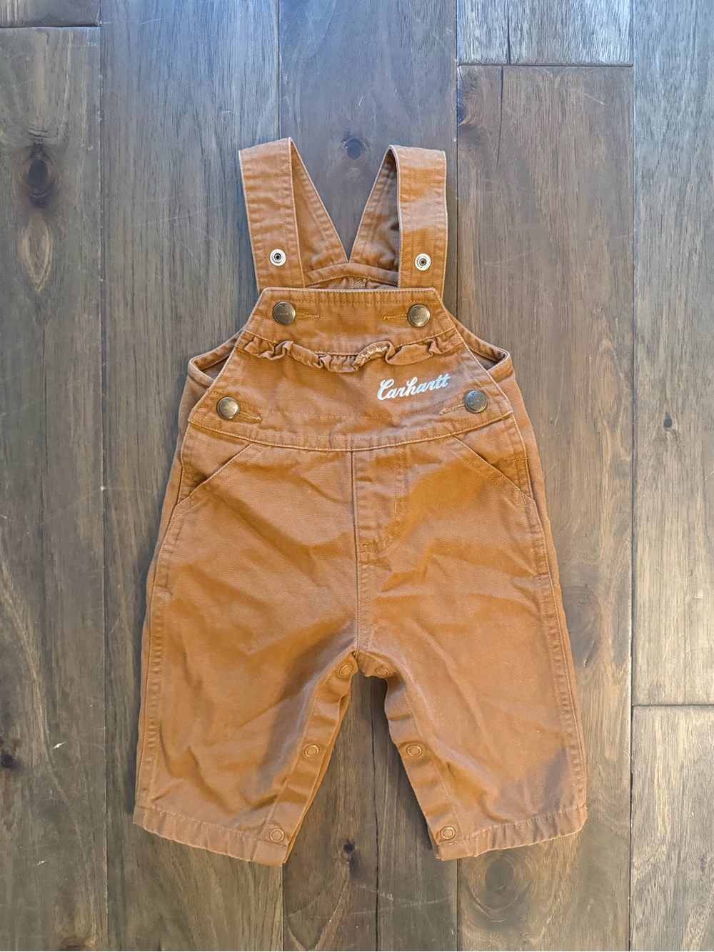 Carhartt Baby Girls Brown Overalls with Ruffle